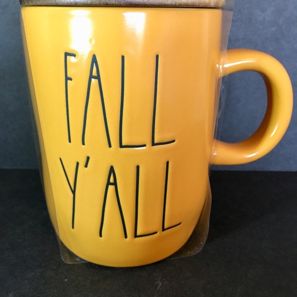 Rae Dunn Fall Y’All Gold Ceramic Mug Wooden Lid - Picture 7 of 7
